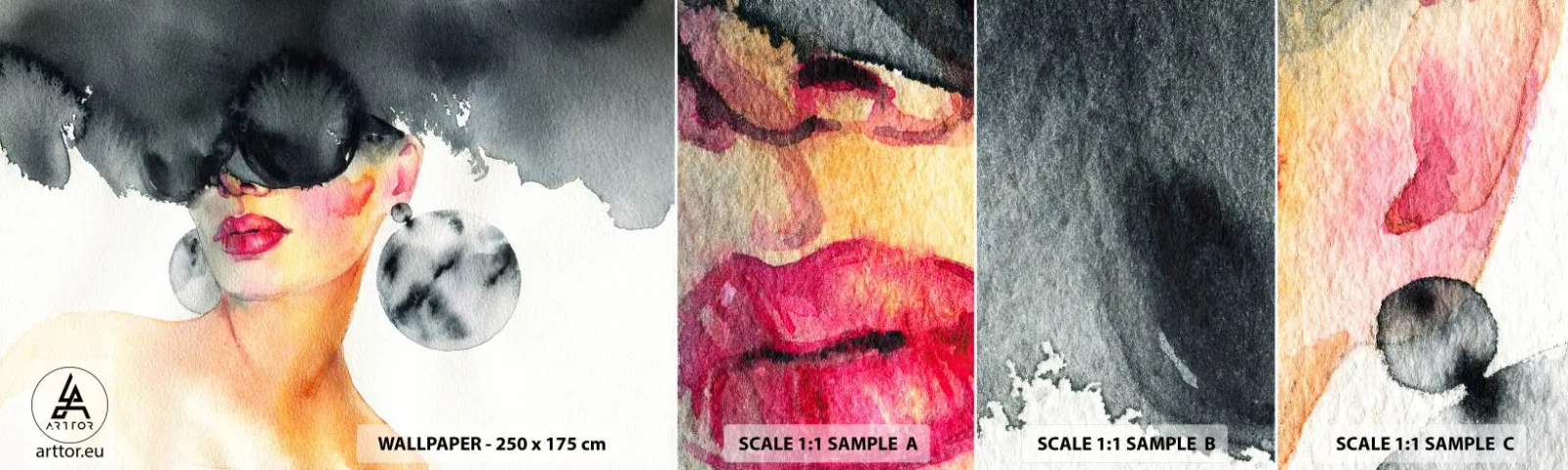 Vzor Fototapety Samolepicí Deluxe Sticker - Tajemství elegance - ženská tvář, Žena, Čepice - 100x30 cm