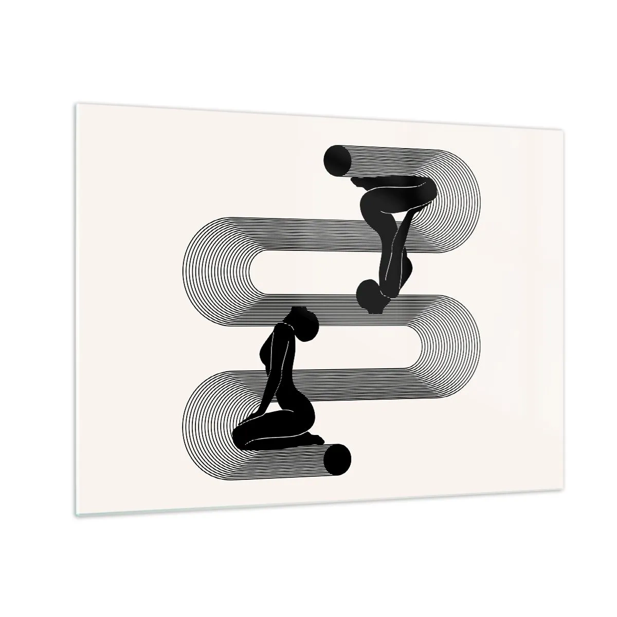 Obraz na skle - Minimalistické ženské siluety s grafickým liniovým motivem - 70x50cm - Smyslná symetrie - Moderní nástěnná dekorace do obývacího pokoje a ložnice ARTTOR