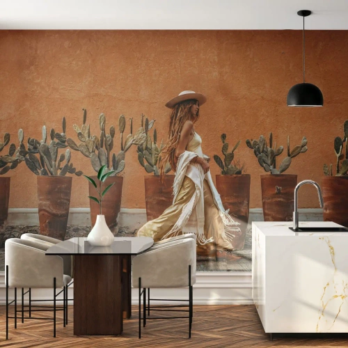 Fototapeta Samolepicí Deluxe Sticker - V hippie stylu - Boho, Žena, Kaktusy - 100x70 cm