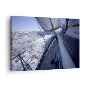 Obraz na plátně - Plachetnice v rozbouřeném moři s bílými plachtami a dřevěnou palubou. - 70x50cm - Vím, co znamená být ptákem - Moderní nástěnná dekorace do obývacího pokoje a ložnice ARTTOR