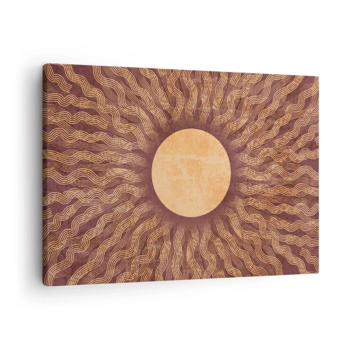 Obraz na plátně - Slunečný vzor s paprsky na pozadí v odstínech hnědé - 70x50cm - Ikona slunce - Moderní nástěnná dekorace do obývacího pokoje a ložnice ARTTOR
