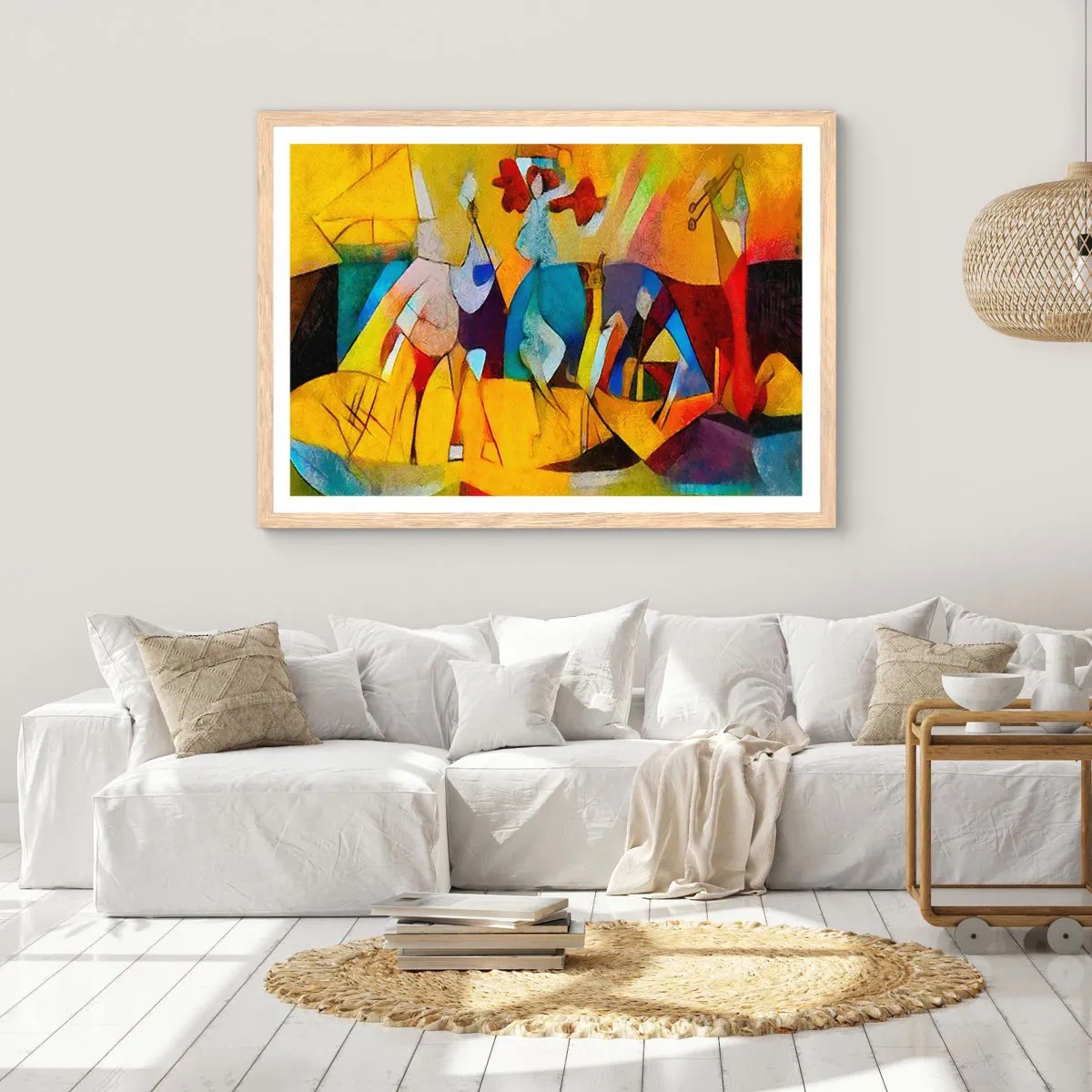 Plakát v rámu světlý dub - Slunce - život - radost - 50x40 cm