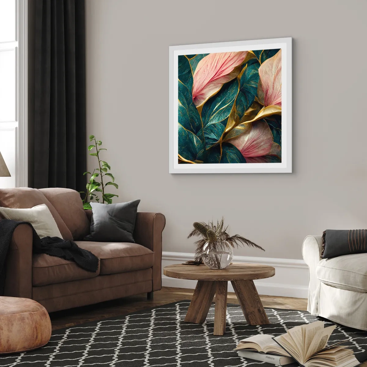 Plakát v bílém rámu - Přirozená elegance a styl - 60x60 cm