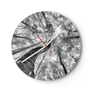 Nástěnné hodiny - Černobílý pohled na koruny stromů z perspektivy shora - 30x30cm - Závod ke světlu - Moderní nástěnná dekorace do obývacího pokoje, kuchyně a ložnice ARTTOR