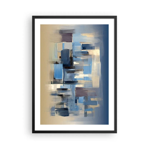 Plakát v černém rámu - Abstraktní geometrická kompozice v odstínech modré - 50x70cm - Modrá konstrukce - Moderní nástěnná dekorace do obývacího pokoje a ložnice ARTTOR