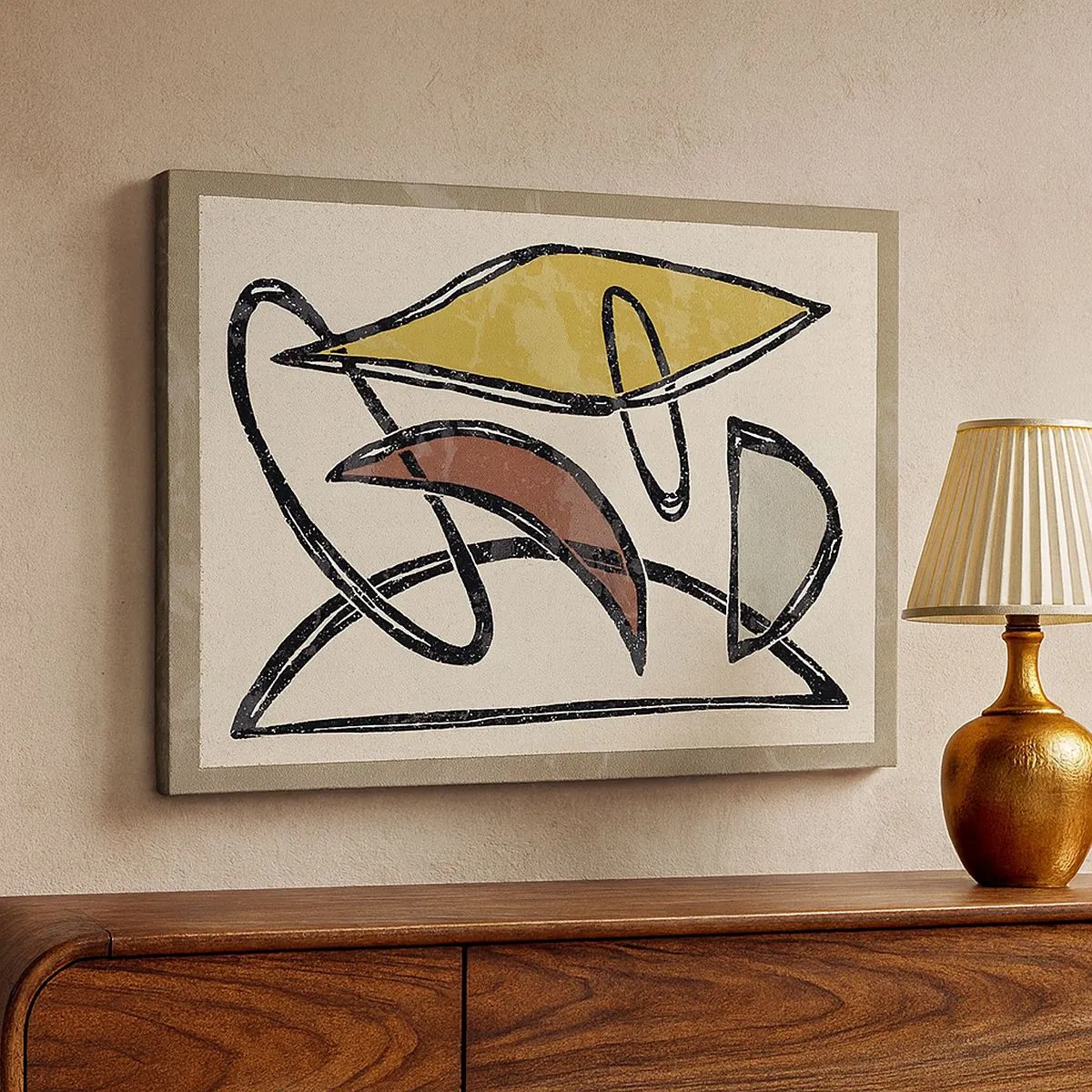 Obraz na plátně - Abstrakce s geometrickými tvary a tlumenými barvami - 70x50cm - Svisle a vodorovně - Moderní nástěnná dekorace do obývacího pokoje a ložnice ARTTOR