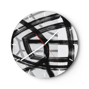 Nástěnné hodiny - Dynamické černé tahy štětcem vytvářející trojrozměrné vzory - 30x30cm - Hloubka - Moderní nástěnná dekorace do obývacího pokoje, kuchyně a ložnice ARTTOR