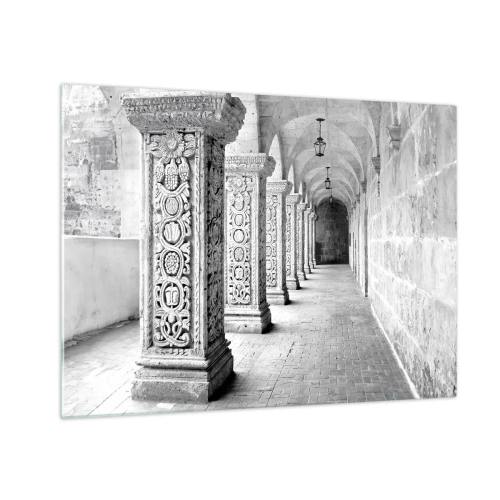 Obraz na skle - Historický klášter s vyřezávanými sloupy - 70x50cm - Kam...? - Moderní nástěnná dekorace do obývacího pokoje a ložnice ARTTOR