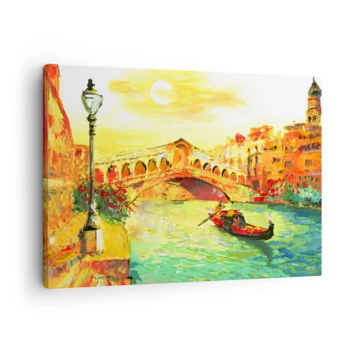 Obraz na plátně - Malebný most přes kanál s gondolou ve světle zapadajícího slunce - 70x50cm - Pouť zamilovaných - Moderní nástěnná dekorace do obývacího pokoje a ložnice ARTTOR