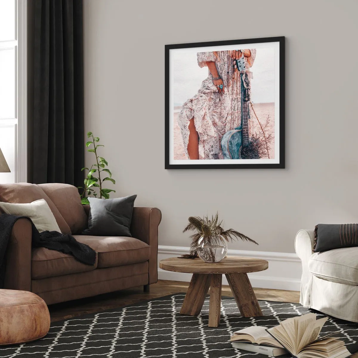 Plakát v černém rámu - Květinové děti na cestě - 60x60 cm