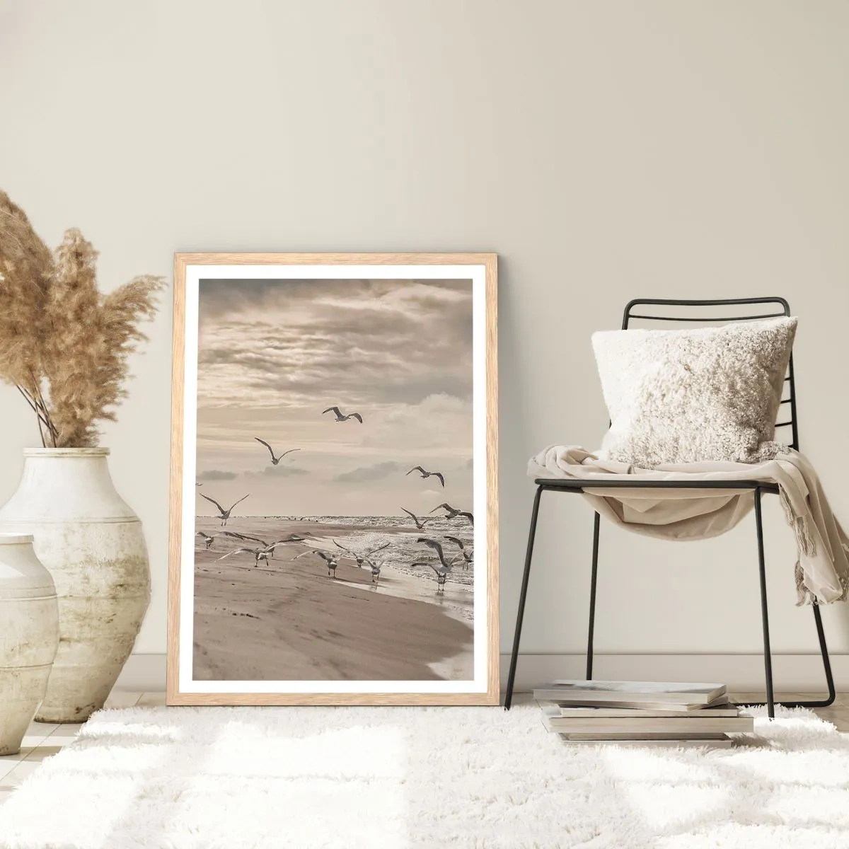 Plakát v rámu světlý dub - Šumění moře, zpěv ptáků - 61x91 cm