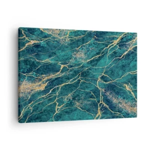 Obraz na plátně - Texturovaný mramorový vzor v odstínech tyrkysové a zlaté - 70x50cm - Zlatá žíla - Moderní nástěnná dekorace do obývacího pokoje a ložnice ARTTOR
