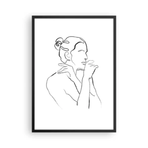 Plakát v černém rámu - Minimalistická linie ženské siluety na bílém pozadí - 50x70cm - Akt: smyslné tajemství - Moderní nástěnná dekorace do obývacího pokoje a ložnice ARTTOR