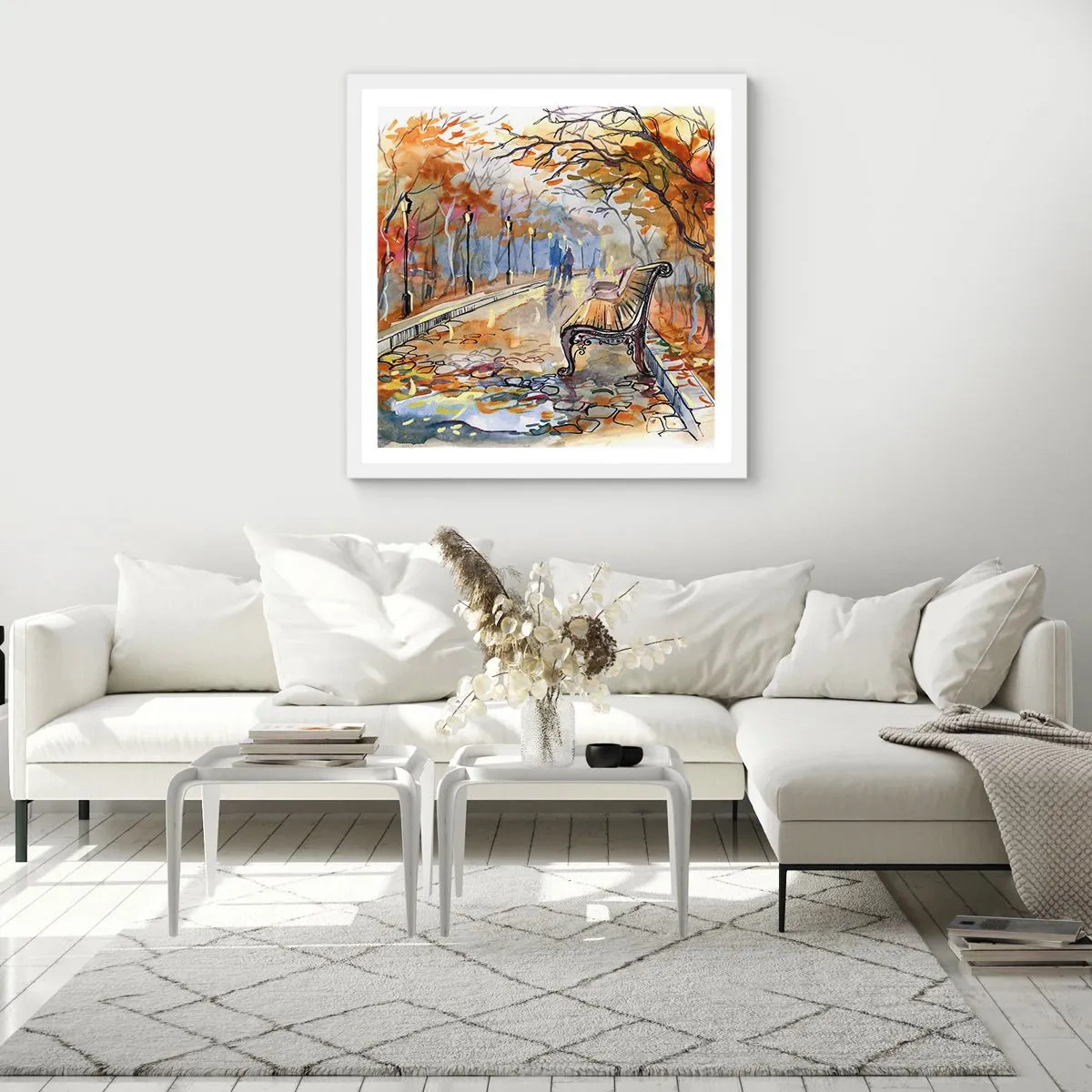 Plakát v bílém rámu - Společně putovat podzimem - 60x60 cm