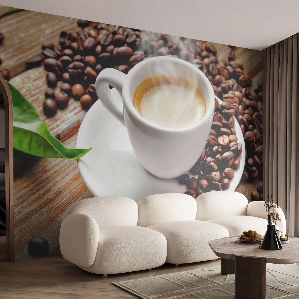 Fototapeta Samolepicí Deluxe Sticker - Káva na lavici - Gastronomie, Káva, Pohár - 250x175 cm