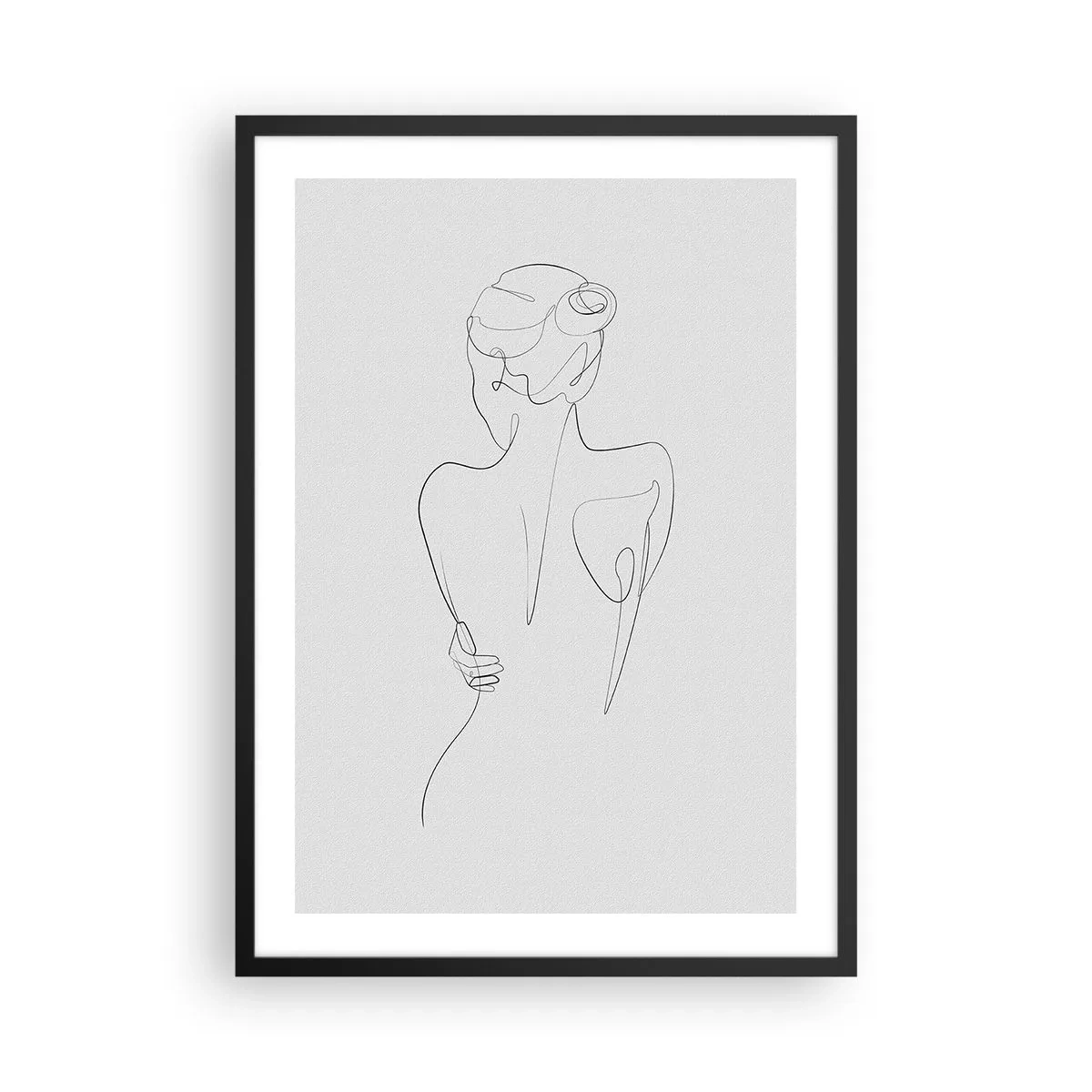 Plakát v černém rámu - Konturová kresba ženy na šedém pozadí - 50x70cm - Hudba těla - Moderní nástěnná dekorace do obývacího pokoje a ložnice ARTTOR