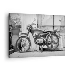 Obraz na plátně - Černobílá fotografie klasického motocyklu - 70x50cm - Klasika nade vše - Moderní nástěnná dekorace do obývacího pokoje a ložnice ARTTOR