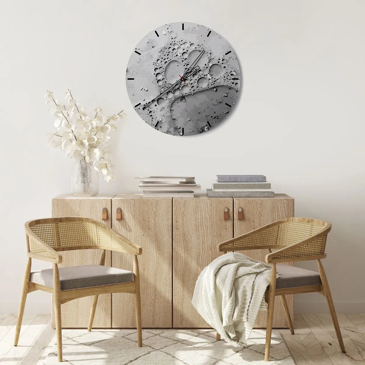 Nástěnné hodiny - Měsíční povrch s velkými krátery v odstínech šedé - 30x30cm - Stopa po zpěněném - Moderní nástěnná dekorace do obývacího pokoje, kuchyně a ložnice ARTTOR