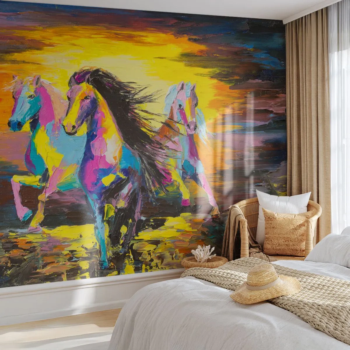 Fototapeta Samolepicí Deluxe Sticker - Ponořené do duhy - Zvířata, Koně, Svoboda - 250x175 cm