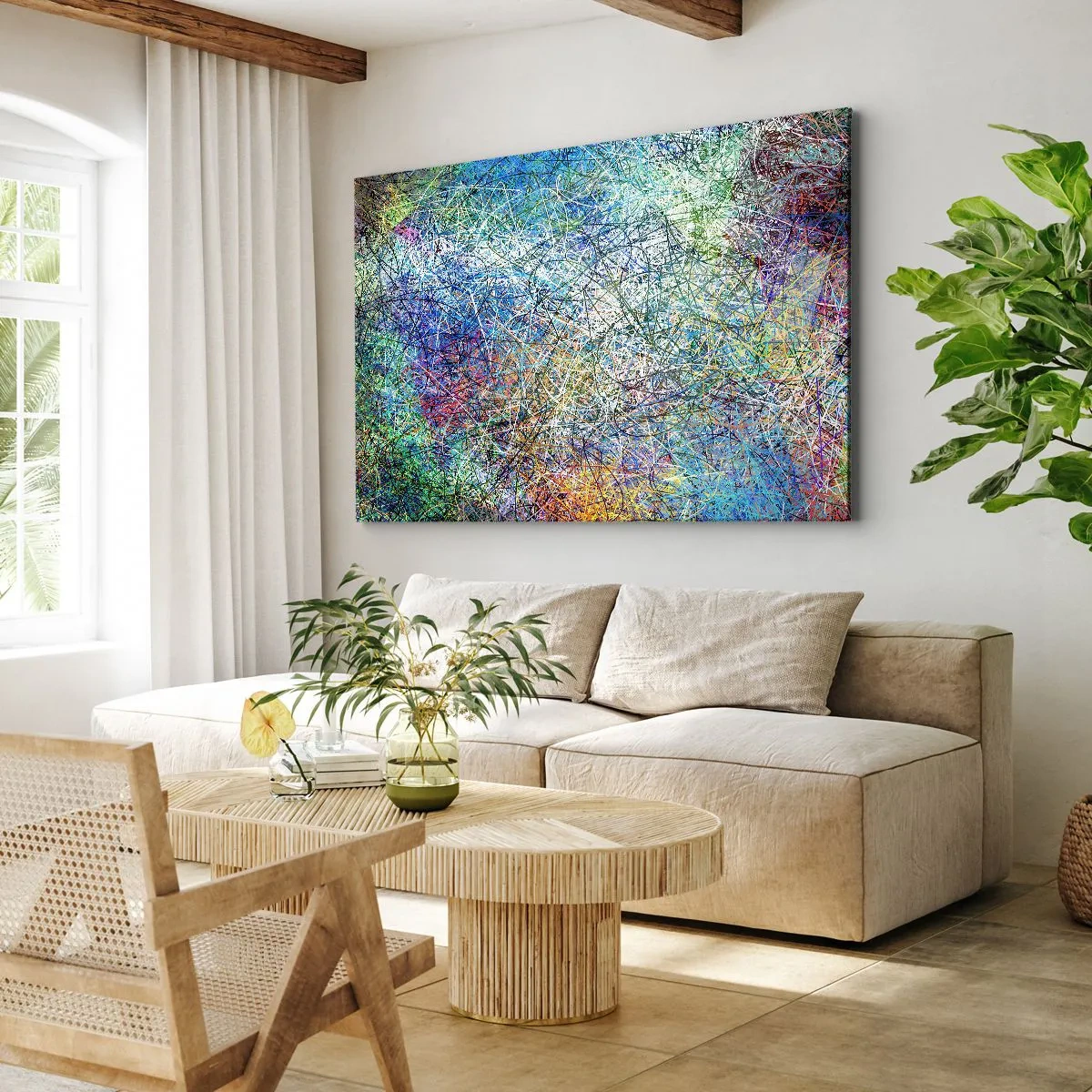 Obraz na plátně - Abstraktní kompozice s vícebarevnými čarami a texturami - 70x50cm - To není tak jednoduché - Moderní nástěnná dekorace do obývacího pokoje a ložnice ARTTOR