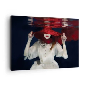 Obraz na plátně - Žena v červeném klobouku ponořená do vody - 70x50cm - Divoženka - Moderní nástěnná dekorace do obývacího pokoje a ložnice ARTTOR