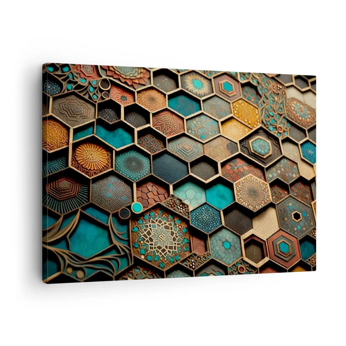 Obraz na plátně - Barevné ornamenty v šestiúhelníkových vzorech - 70x50cm - Arabské ornamenty – variace - Moderní nástěnná dekorace do obývacího pokoje a ložnice ARTTOR