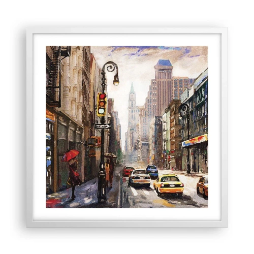 Plakát v bílém rámu - New York – barevný i v dešti - 50x50 cm