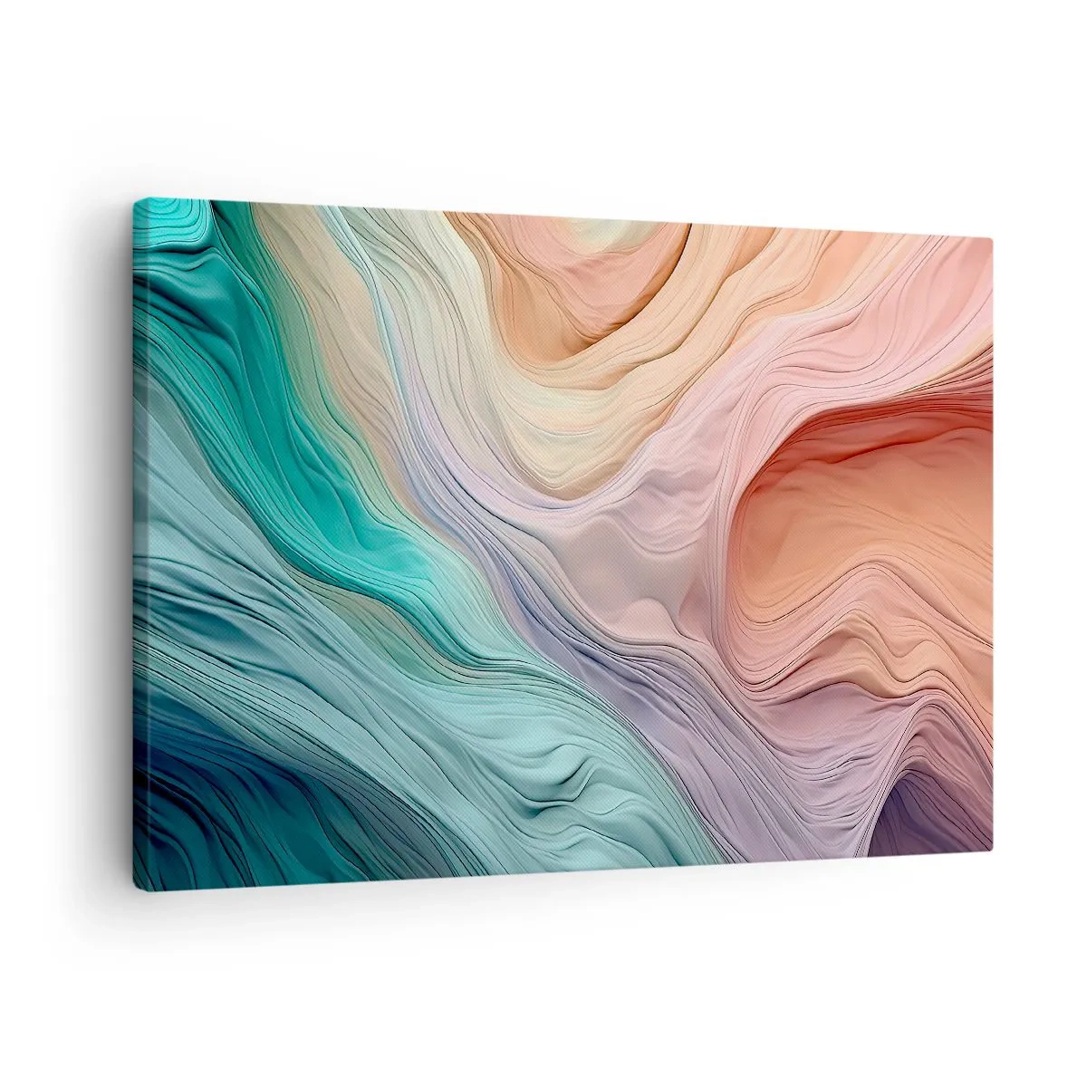 Obraz na plátně - Abstraktní vlny v pastelových a duhových barvách - 70x50cm - Duhová vlna - Moderní nástěnná dekorace do obývacího pokoje a ložnice ARTTOR