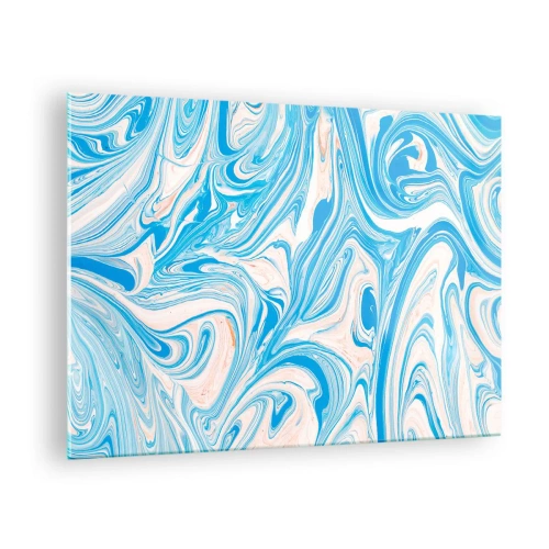 Obraz na skle - Abstraktní vzor v tyrkysových a béžových odstínech - 70x50cm - Cákance v tyrkysu - Moderní nástěnná dekorace do obývacího pokoje a ložnice ARTTOR