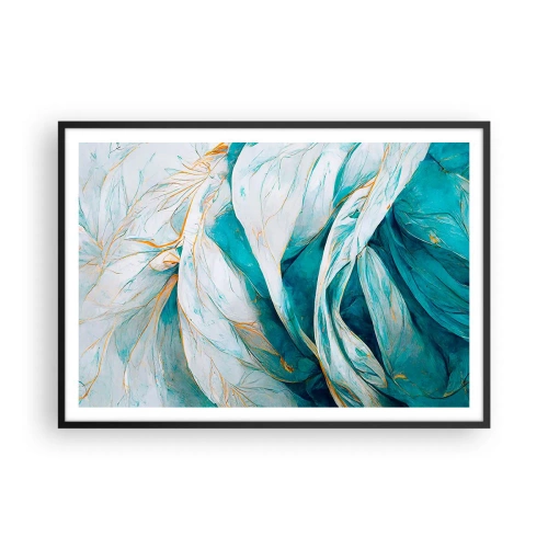 Plakát v černém rámu - Modrá abstrakce se zlatým motivem - 100x70 cm