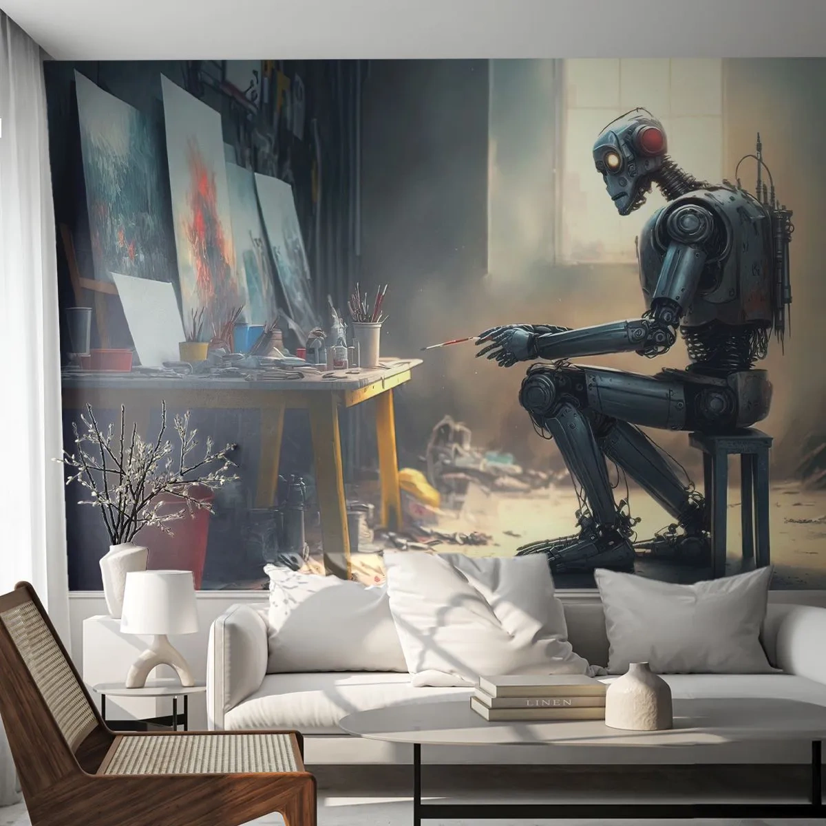 Fototapeta Premium Canvas - Akt stvoření - Kus, Malování, Robot - 350x256 cm