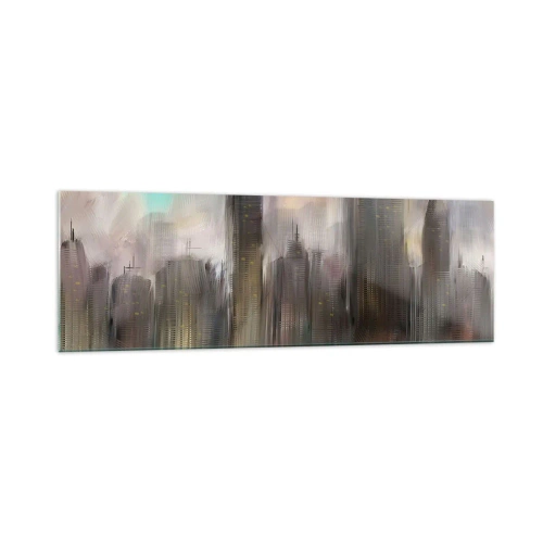 Obraz na skle - Kompozice z oceli, kamene a mlhy - 160x50 cm