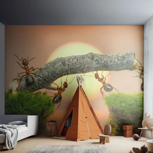 Fototapeta Premium Canvas - Radostná, společná práce - Příroda, Mravenci, Západ slunce - 100x70 cm