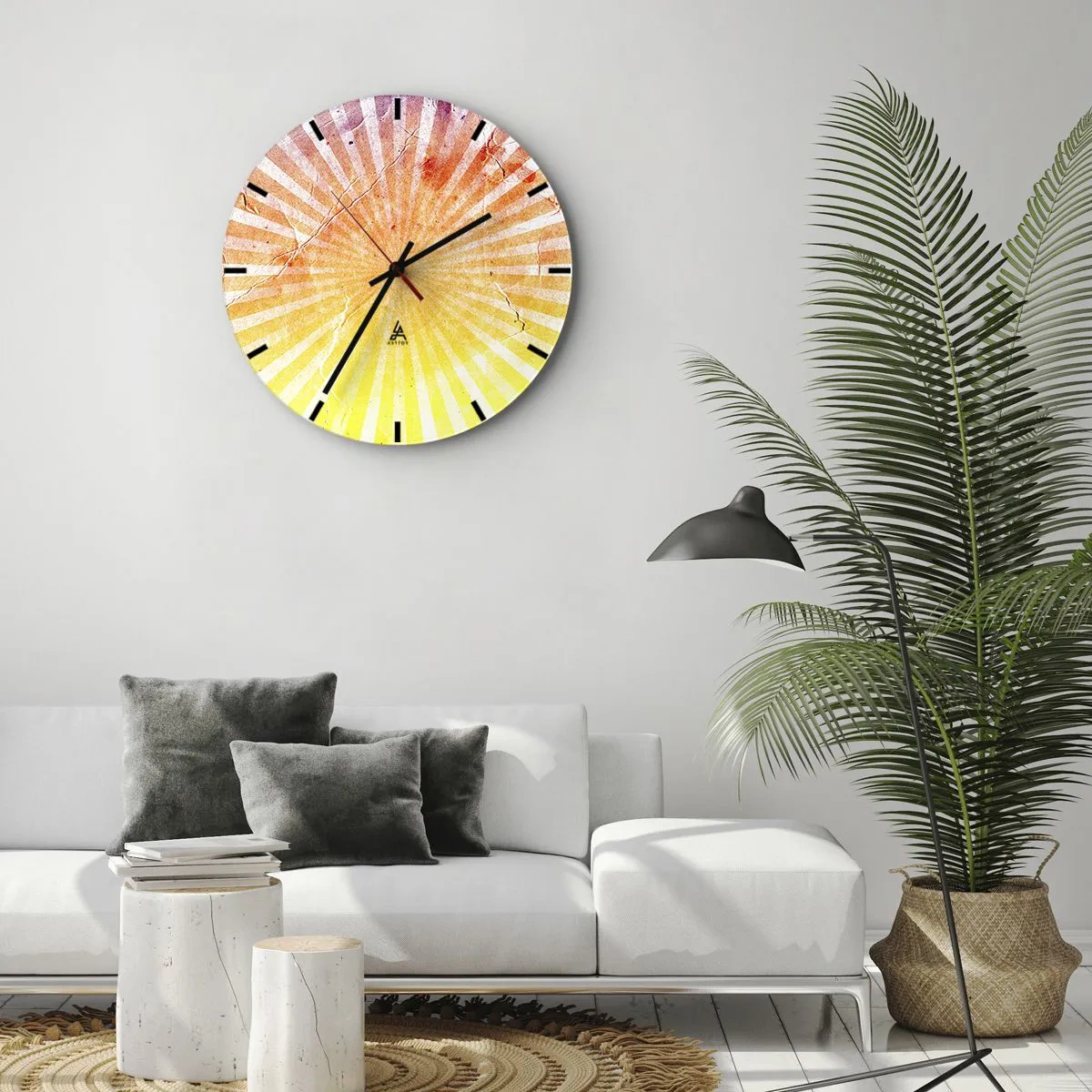 Nástěnné hodiny - Zářivý vzor v barvách východu a západu slunce - 30x30cm - Východy a západy - Moderní nástěnná dekorace do obývacího pokoje, kuchyně a ložnice ARTTOR