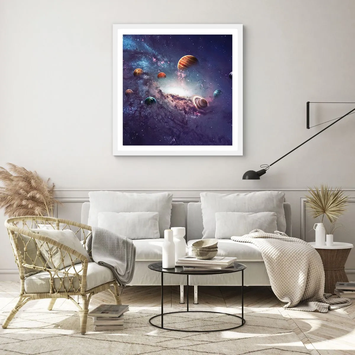 Plakát v bílém rámu - Slunce a tanec - 60x60 cm