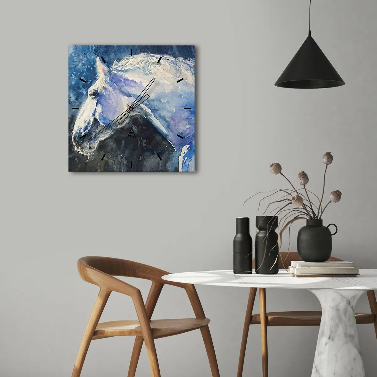 Nástěnné hodiny - Portrét v modré záři - 40x40 cm