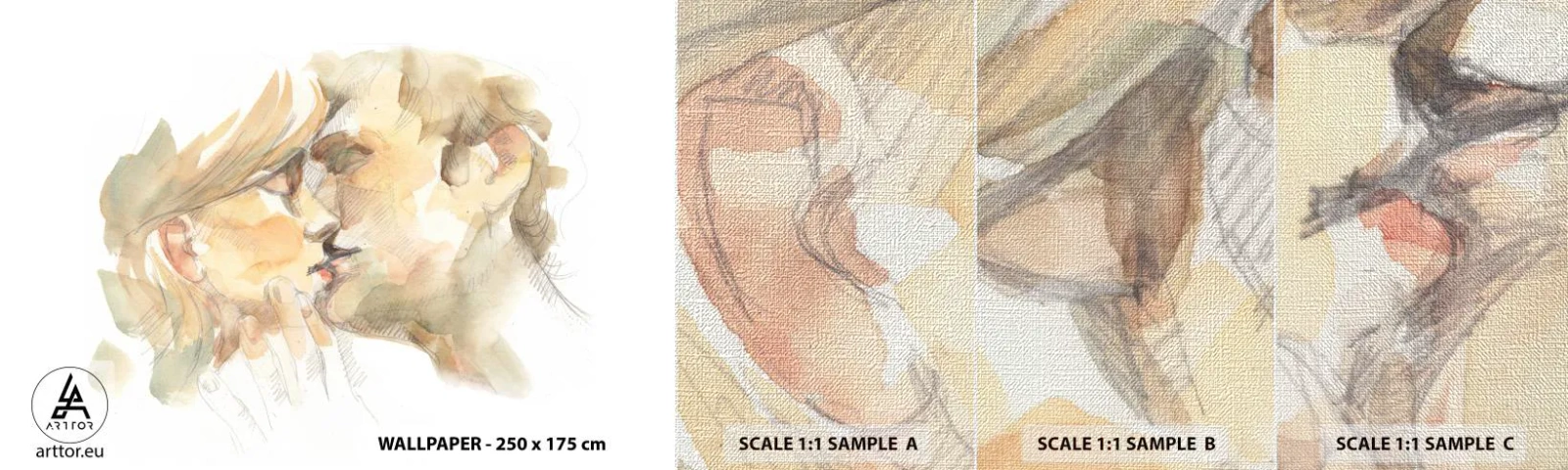 Vzor Fototapety Premium Canvas - Nalezena polovina? - Zamilovaný pár, Polibek, Kus - 100x30 cm