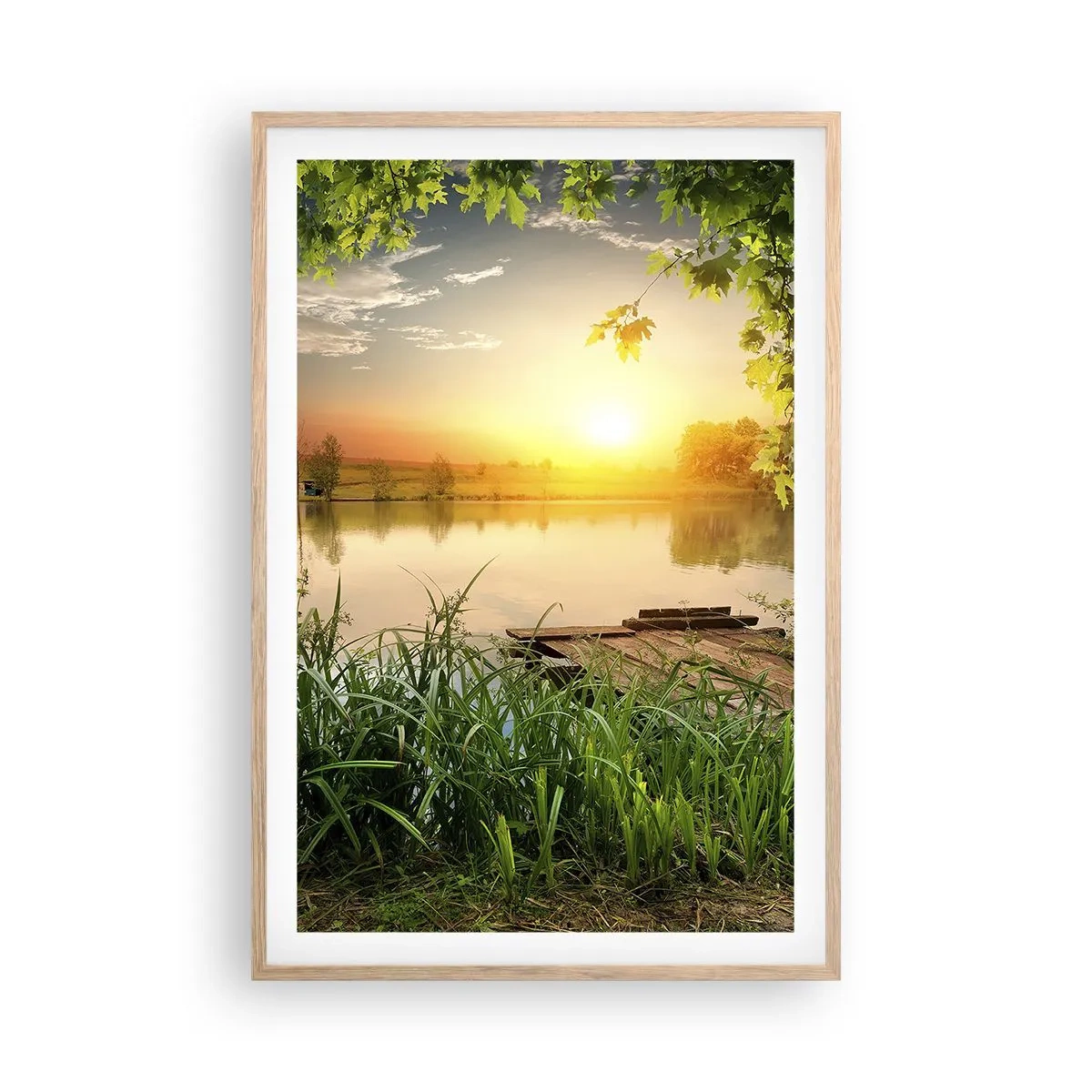 Plakát v rámu světlý dub - Krajina v zeleném rámu - 61x91 cm