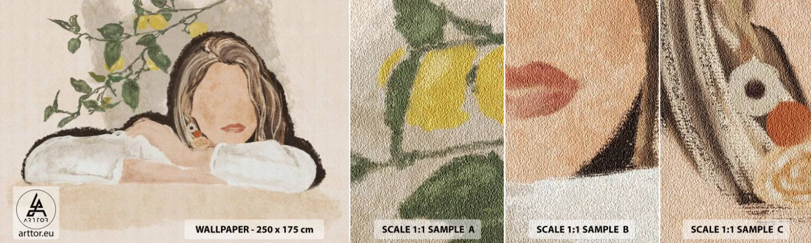 Vzor Fototapety Samolepicí Deluxe Sticker - Krasavice z jihu - Žena, Citrony, Minimalismus - 100x30 cm