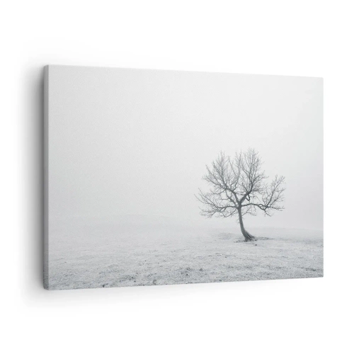 Obraz na plátně - Osamělý strom v zimní mlze na prázdném poli - 70x50cm - Proti nicotě - Moderní nástěnná dekorace do obývacího pokoje a ložnice ARTTOR