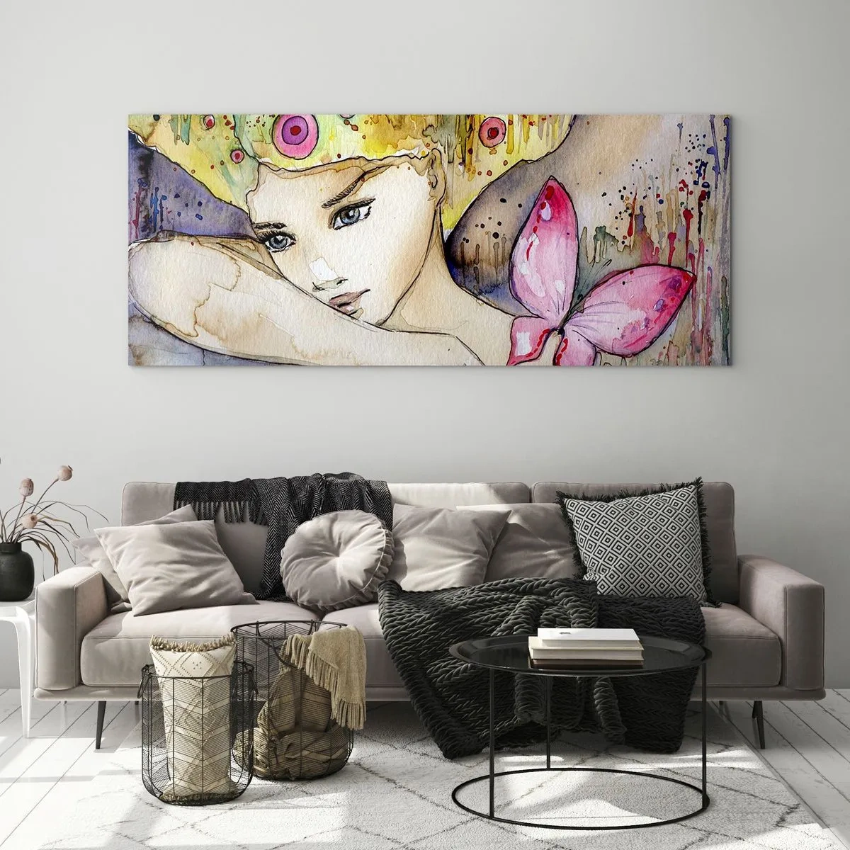 Obraz na skle - Motýlí princezna - 90x30 cm