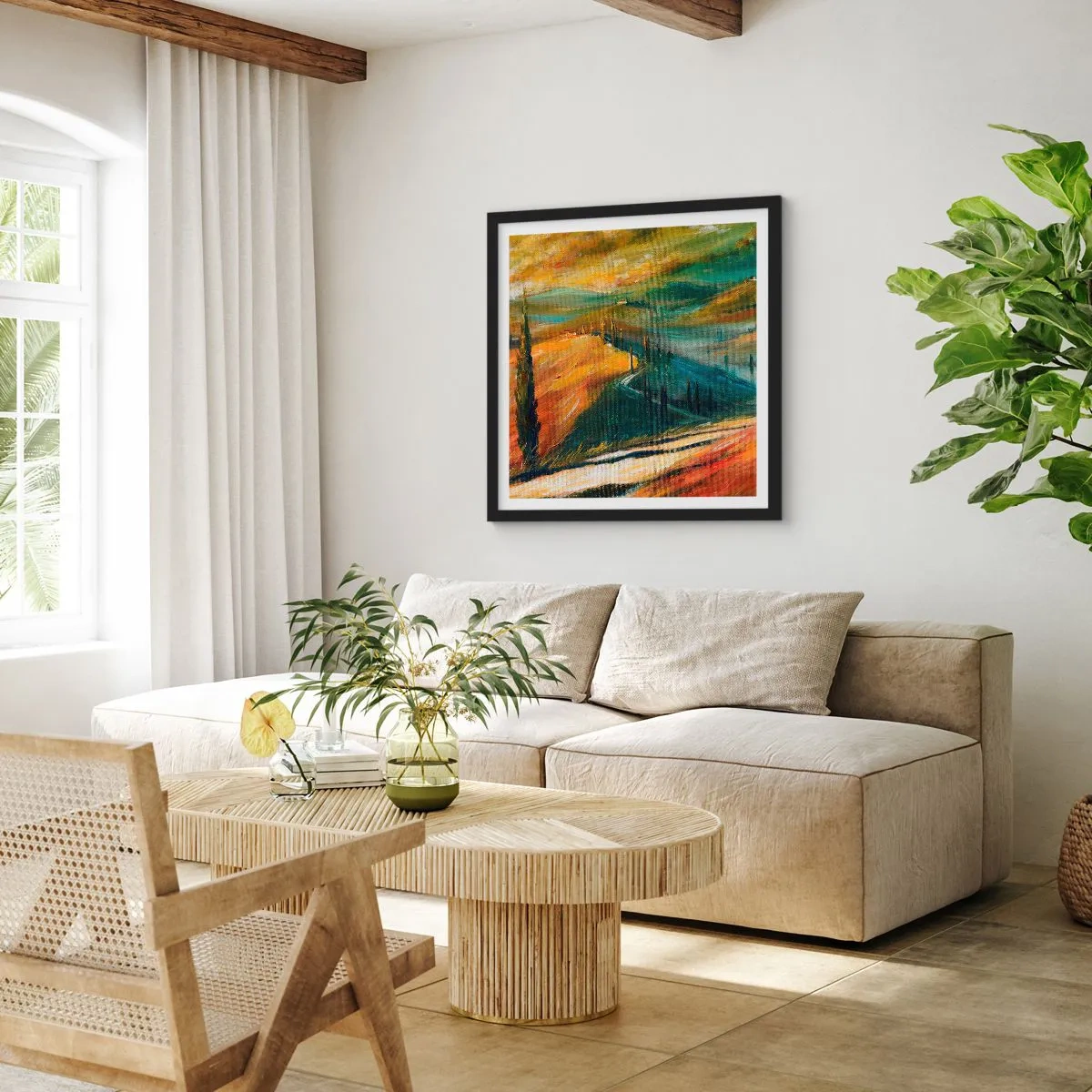 Plakát v černém rámu - Toskánská krajina - 40x40 cm