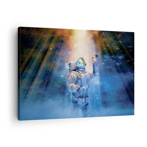 Obraz na plátně - Astronaut ve světle kosmické exploze plné hvězd - 70x50cm - Konečně v cíli - Moderní nástěnná dekorace do obývacího pokoje a ložnice ARTTOR