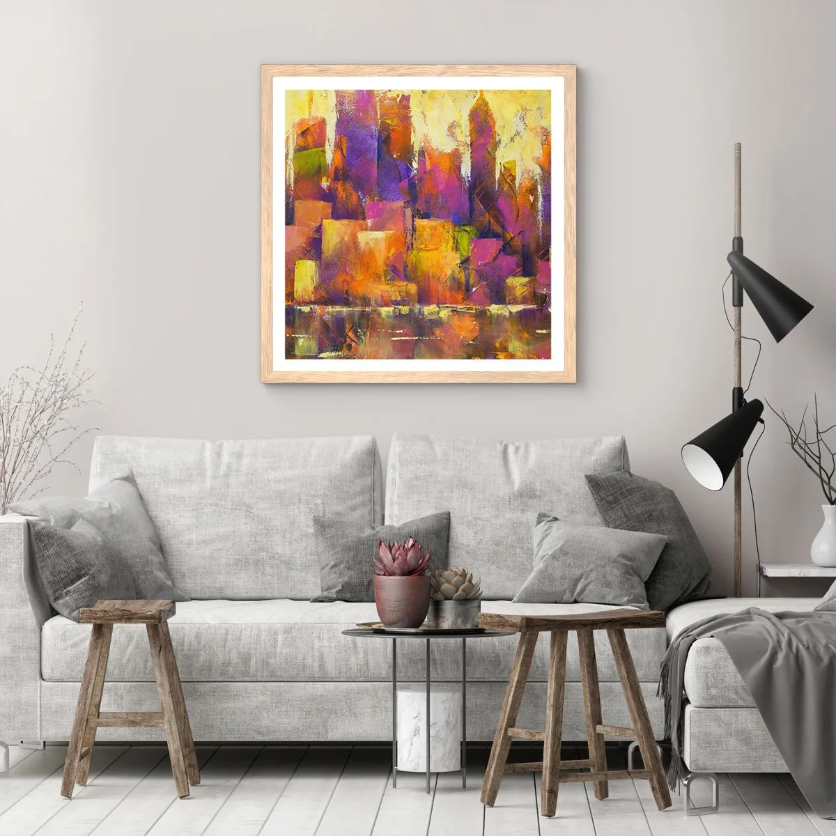 Plakát v rámu světlý dub - Metropolitní kompozice - 60x60 cm