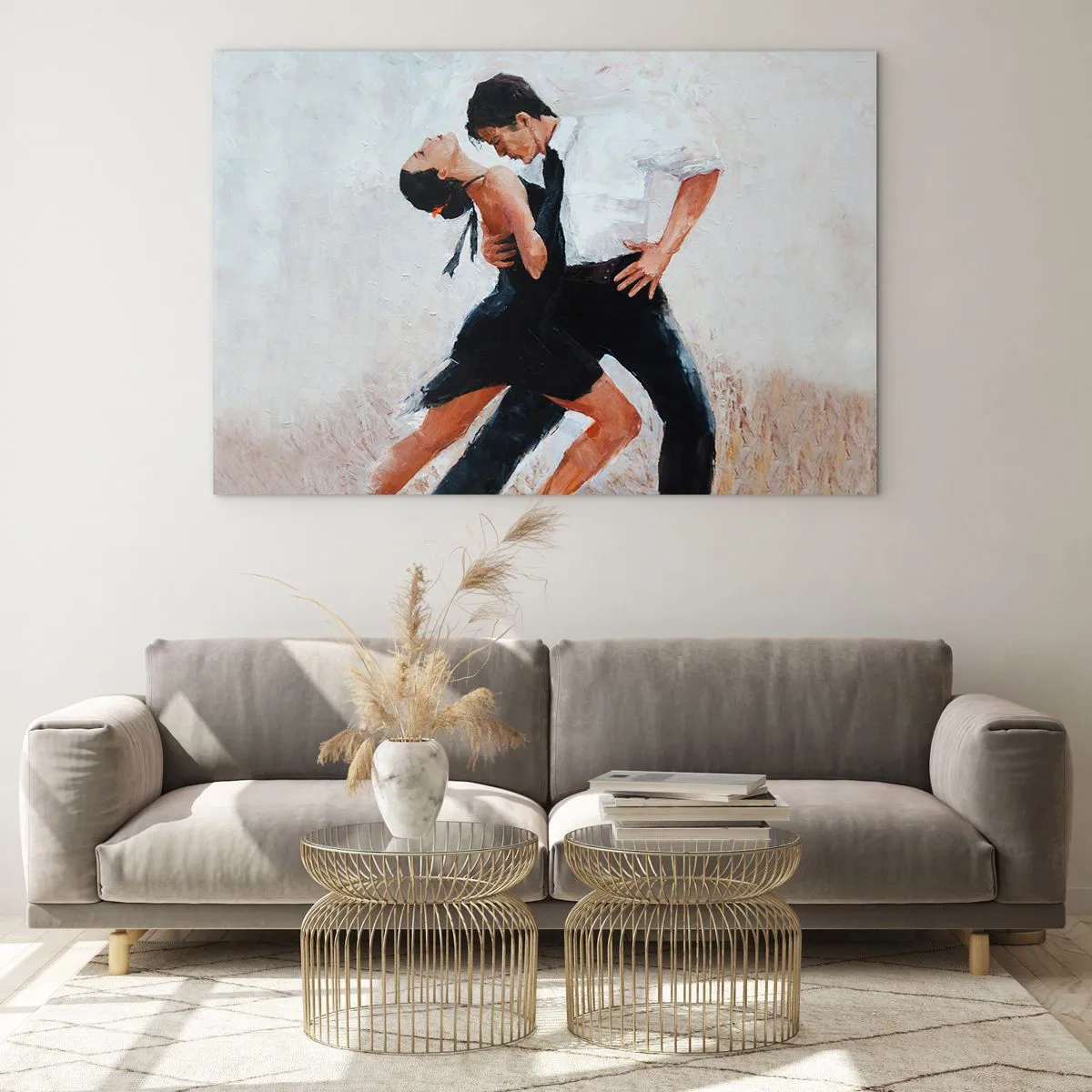 Obraz na skle - Pár tančí tango v dynamické póze - 70x50cm - Tango mých tužeb a snů - Moderní nástěnná dekorace do obývacího pokoje a ložnice ARTTOR