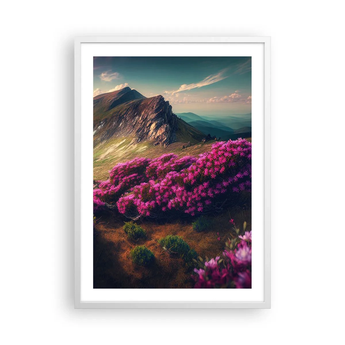 Plakát v bílém rámu - Léto na horách - 50x70 cm