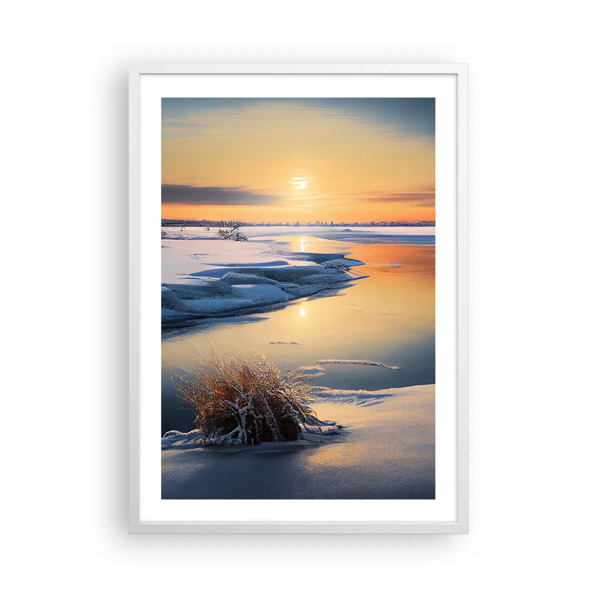 Plakát v bílém rámu - Zimní západ slunce - 50x70 cm
