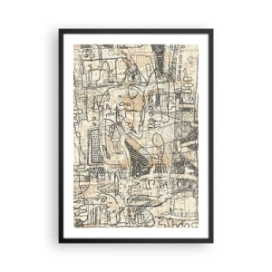 Plakát v černém rámu - Abstraktní geometrický vzor v odstínech béžové a černé - 50x70cm - Čeká na rozluštění - Moderní nástěnná dekorace do obývacího pokoje a ložnice ARTTOR