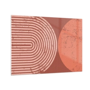 Obraz na skle - Geometrická rezavě zbarvená grafika s půlkruhem a kruhem - 70x50cm - Blízký vztah - Moderní nástěnná dekorace do obývacího pokoje a ložnice ARTTOR