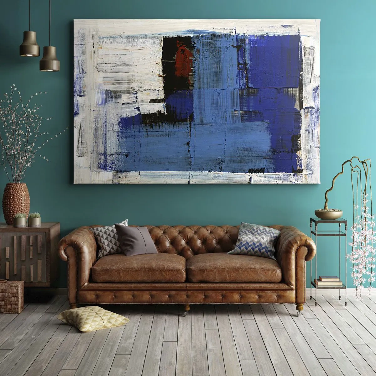 Obraz na plátně - Abstraktní kompozice v odstínech modré a bílé - 70x50cm - Tajemství modré - Moderní nástěnná dekorace do obývacího pokoje a ložnice ARTTOR
